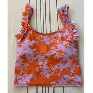 Kortni Jeane Swimsuit Flutter Top Floral Orange Purple Small